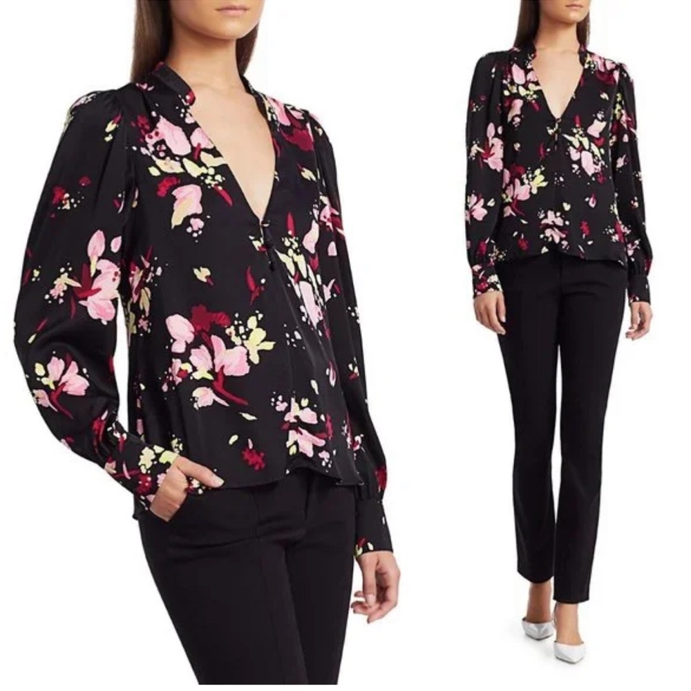 A.L.C. Rivera Top Blouse Black Floral Silk C29